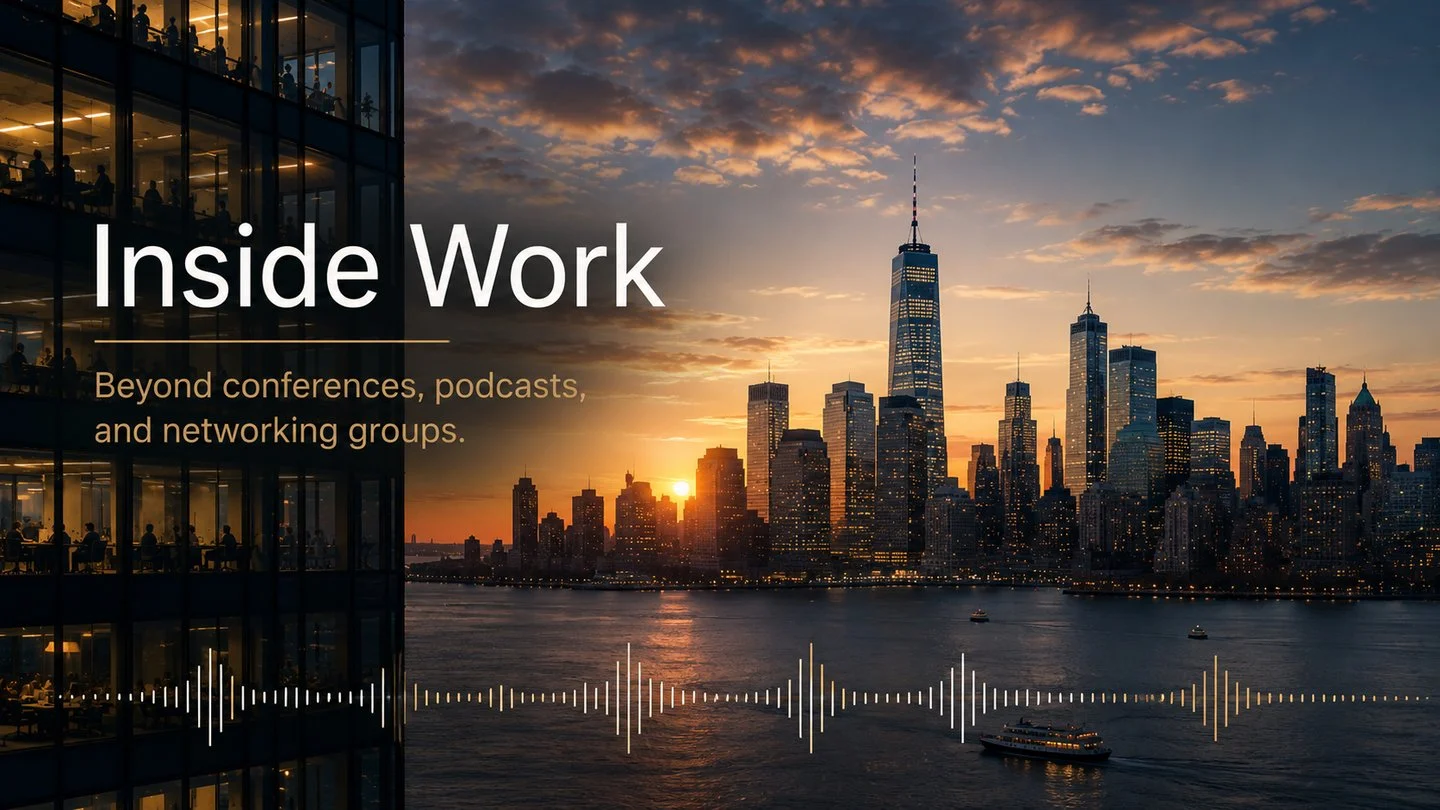 Inside Work audio artwork featuring the New York skyline at sunrise